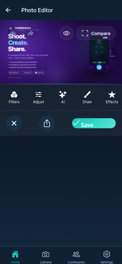 GraphixCamera photo editor with AI tools